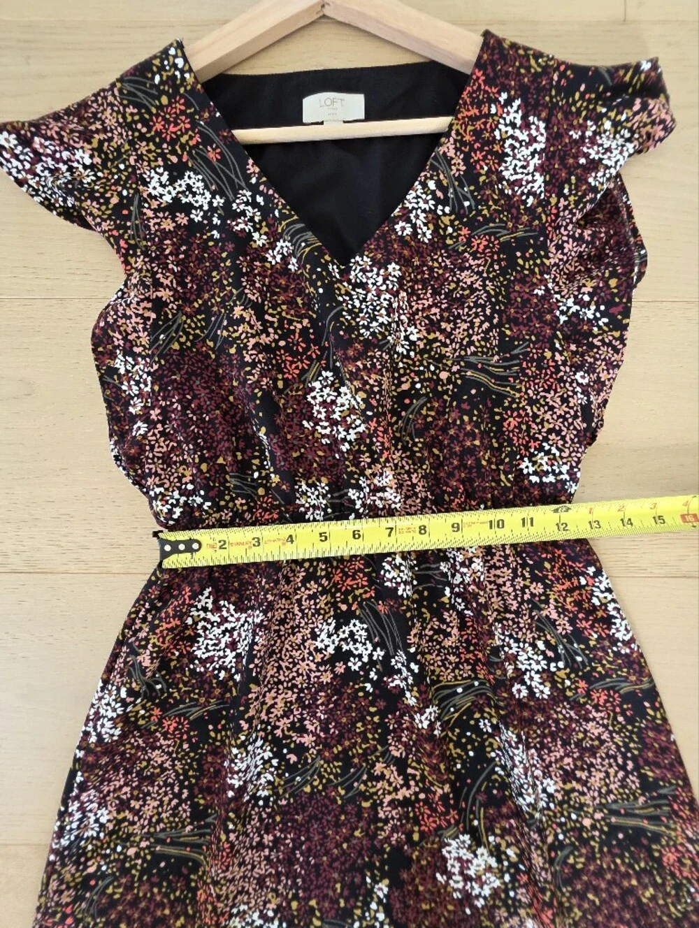 LOFT Women's Black Floral V-Neck Midi Dress
